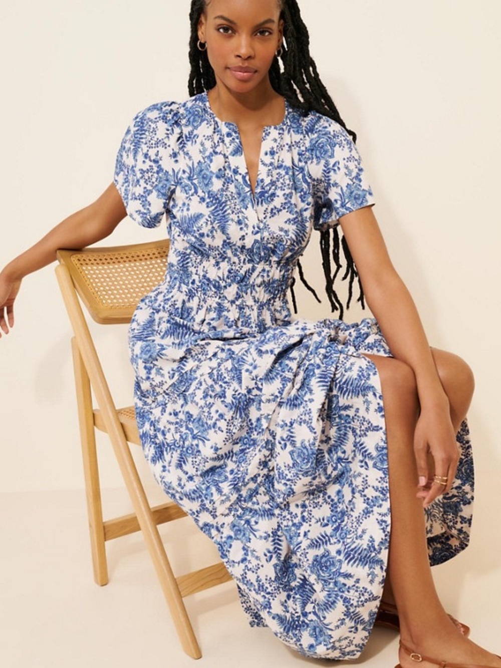 Anthropologie Somerset Maxi Blue Floral Smocked Waist Midi Dress -$168